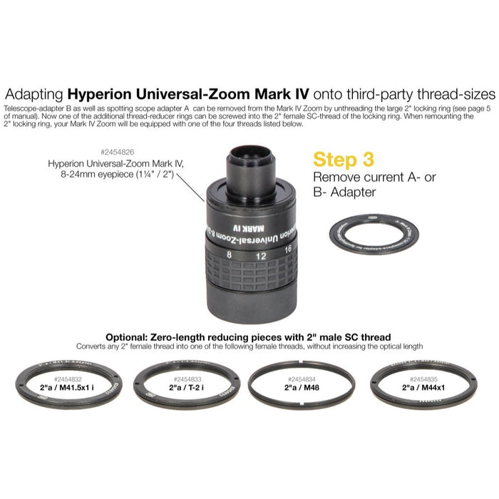Baader Zero Optical Length Adapter - 2" SCT(M)-M41.5x1(F) Zoom Mark IV to Spotting Scopes