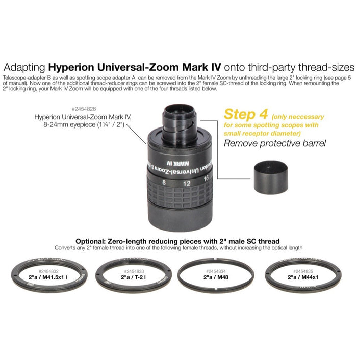 Baader Zero Optical Length Adapter - 2" SCT(M)-M41.5x1(F) Zoom Mark IV to Spotting Scopes