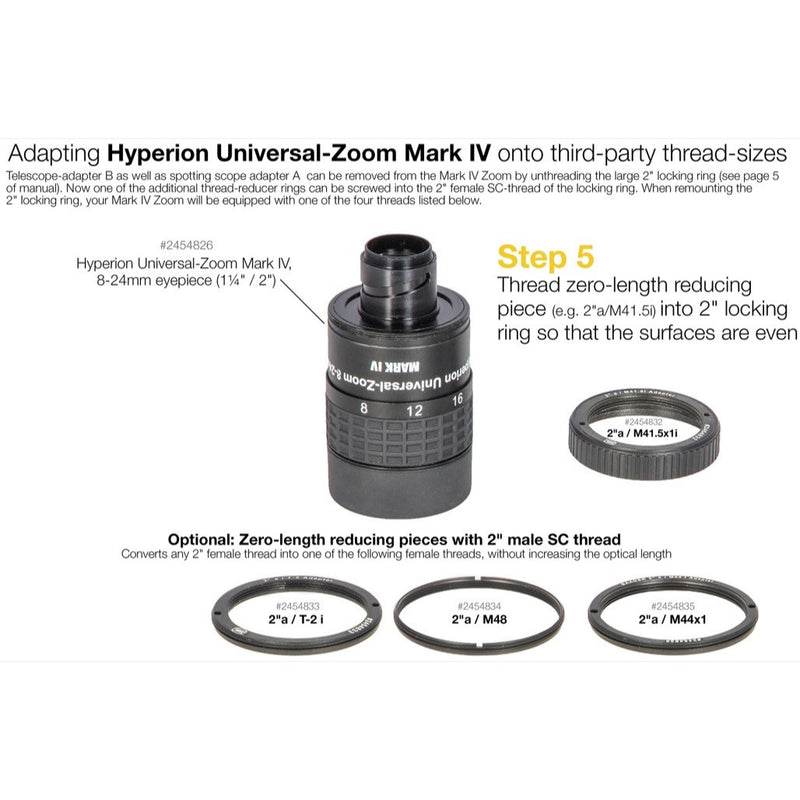Baader Adaptateur de Longueur Optique Nulle - 2" SCT(M) -M41.5x1(F) Zoom Mark IV vers les Lunettes de Repérage