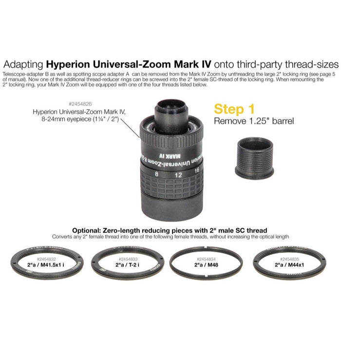 Baader Zero Optical Length Adapter - 2" SCT(M)-M44x1(F) Zoom Mark IV to Spotting Scopes