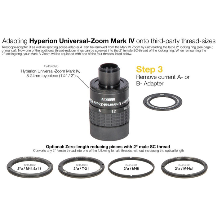 Baader Zero Optical Length Adapter - 2" SCT(M)-M44x1(F) Zoom Mark IV to Spotting Scopes