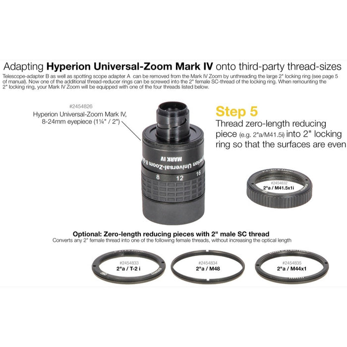 Baader Zero Optical Length Adapter - 2" SCT(M)-M44x1(F) Zoom Mark IV to Spotting Scopes