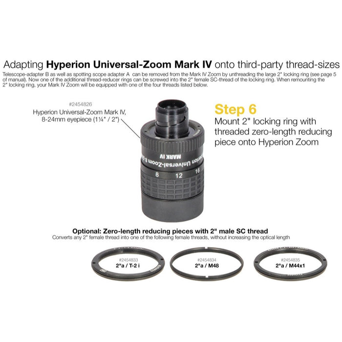 Baader Zero Optical Length Adapter - 2" SCT(M)-M44x1(F) Zoom Mark IV to Spotting Scopes