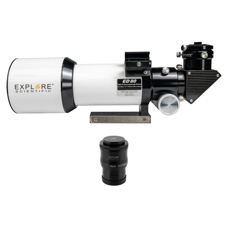 Explore Scientific ED80 Essential Series Air-Spaced Triplet Refractor Telescope + Field Flattener f/5 to f/7 (Bundle)