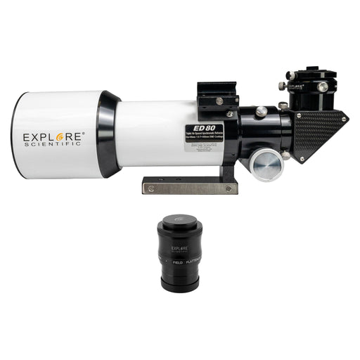 Explore Scientific ED80 Essential Series Air-Spaced Triplet Refractor Telescope + Field Flattener f/5 to f/7 (Bundle)