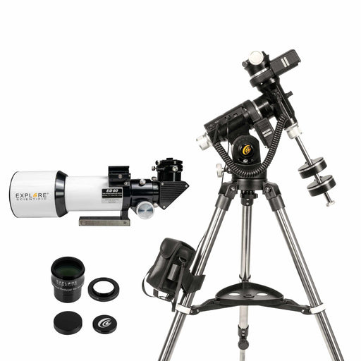 Explore Scientific ED80 Essential Series Air-Spaced Triplet Refractor Telescope with 0.8x Focal Reducer and iEXOS-100-2 PMC-Eight Equatorial Tracker System