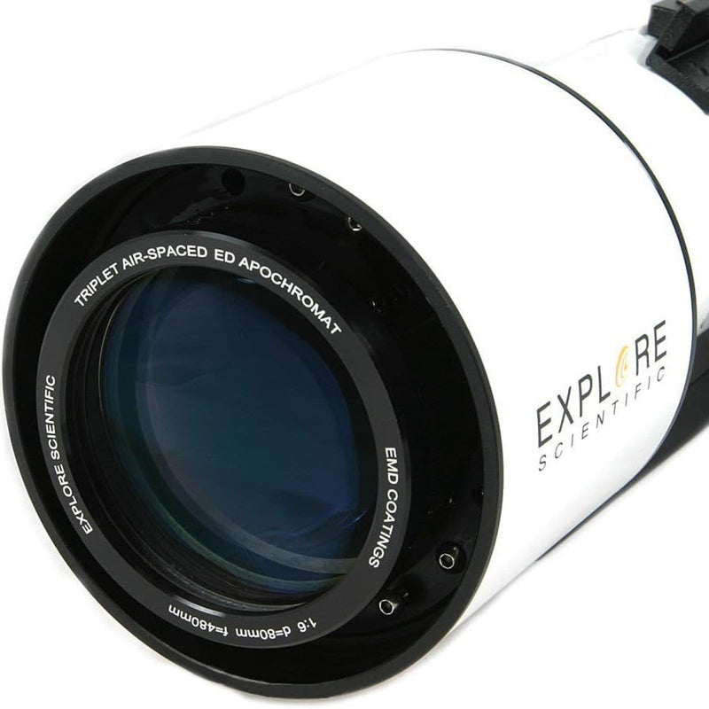 Explore Scientific ED80 Essential Series Air-Spaced Triplet Refractor Telescope with 0.8x Focal Reducer and iEXOS-100-2 PMC-Eight Equatorial Tracker System