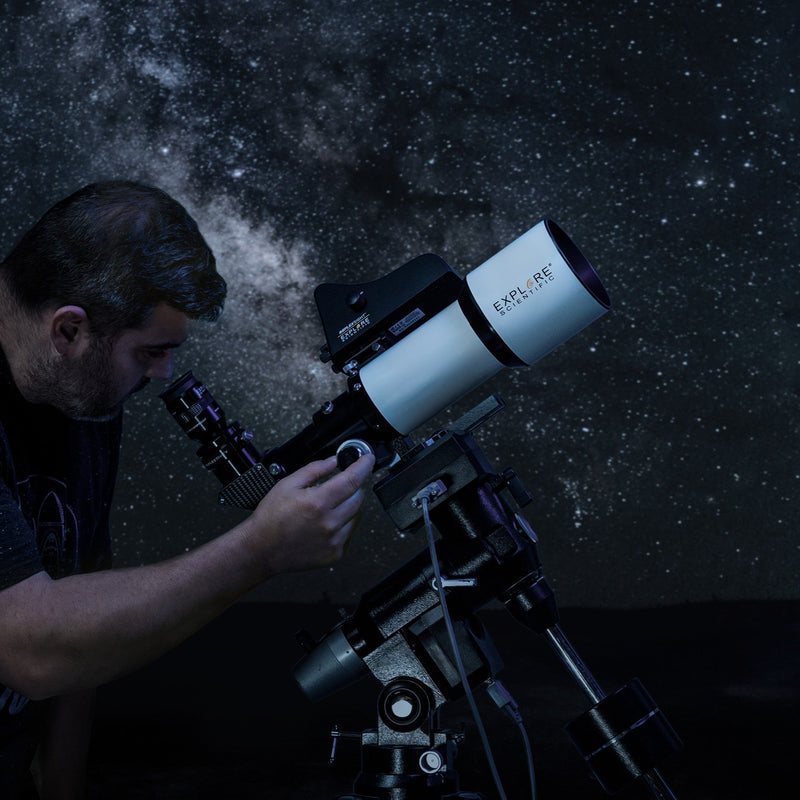 Explore Scientific ED80 Essential Series Air-Spaced Triplet Refractor Telescope with 0.8x Focal Reducer and iEXOS-100-2 PMC-Eight Equatorial Tracker System