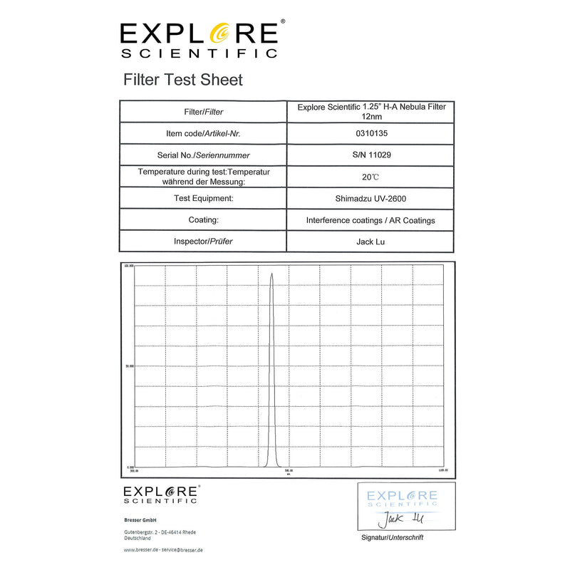 Explore Scientific Nebula Filter H-Alpha 1.25-inch 12nm