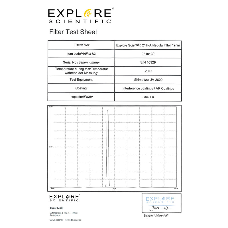 Explore Scientific Nebula Filter H-Alpha 2-inch 12nm