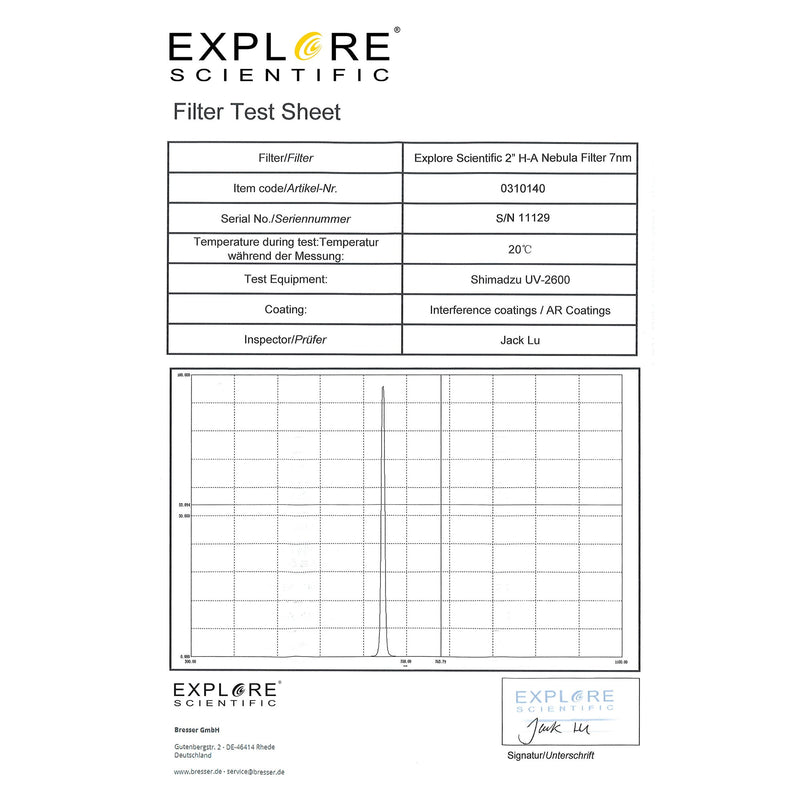 Explore Scientific Nebula Filter H-Alpha 2-inch 7nm