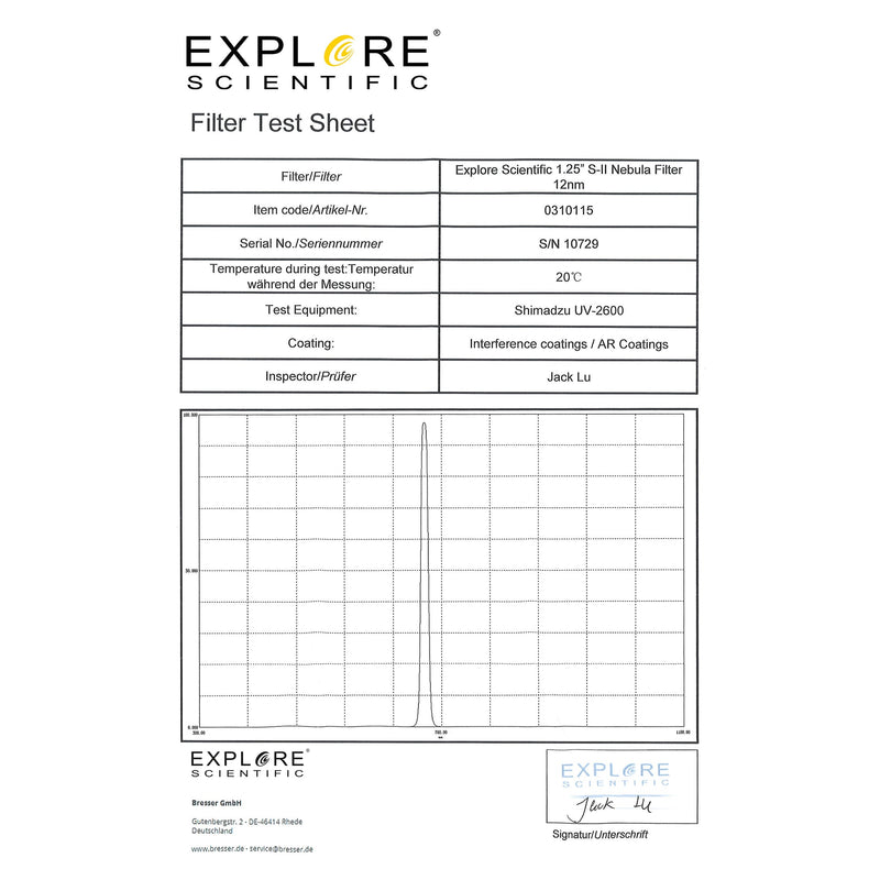 Explore Scientific Nebula Filter S-II 1.25-inch 12nm