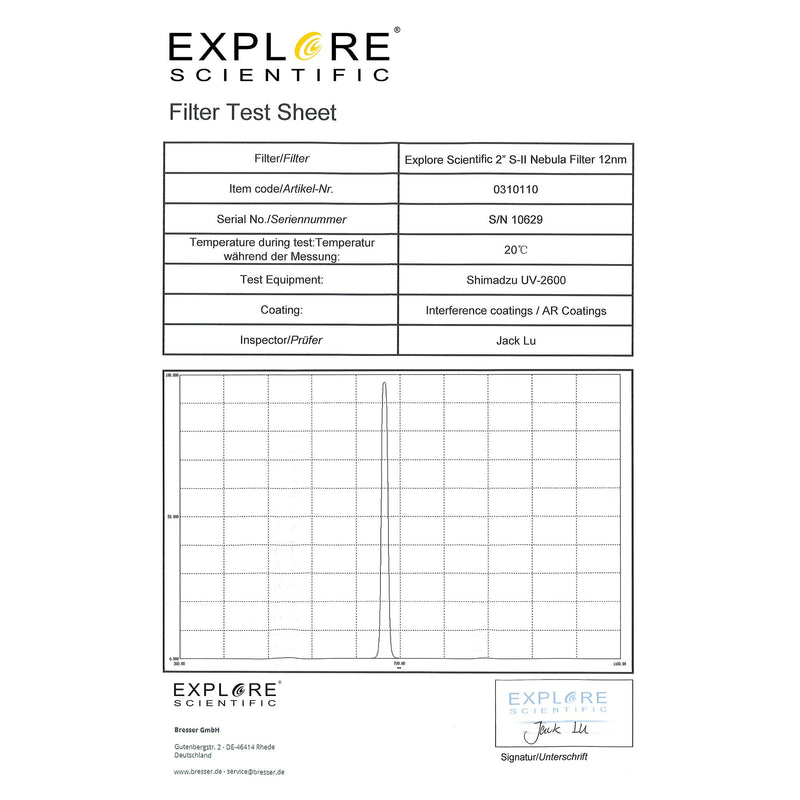Explore Scientific Nebula Filter S-II 2-inch 12nm