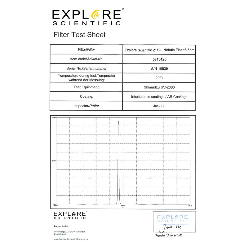 Explore Scientific Nebula Filter S-II 2-inch 6.5nm