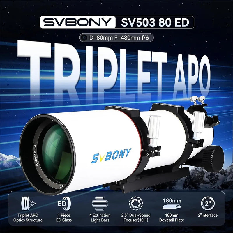 SVBONY SV550 80mm f/6 APO Triplet Refractor Telescope OTA