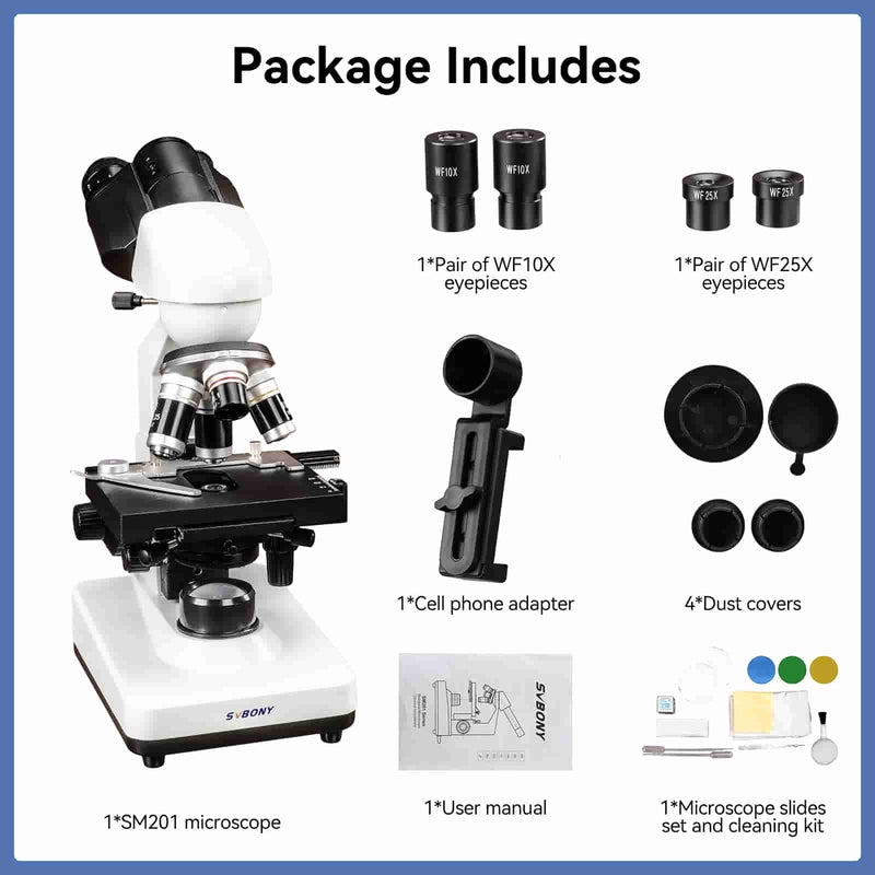 SVBONY SM201 40-2500x Binocular Lab Microscope with Phone Adapter