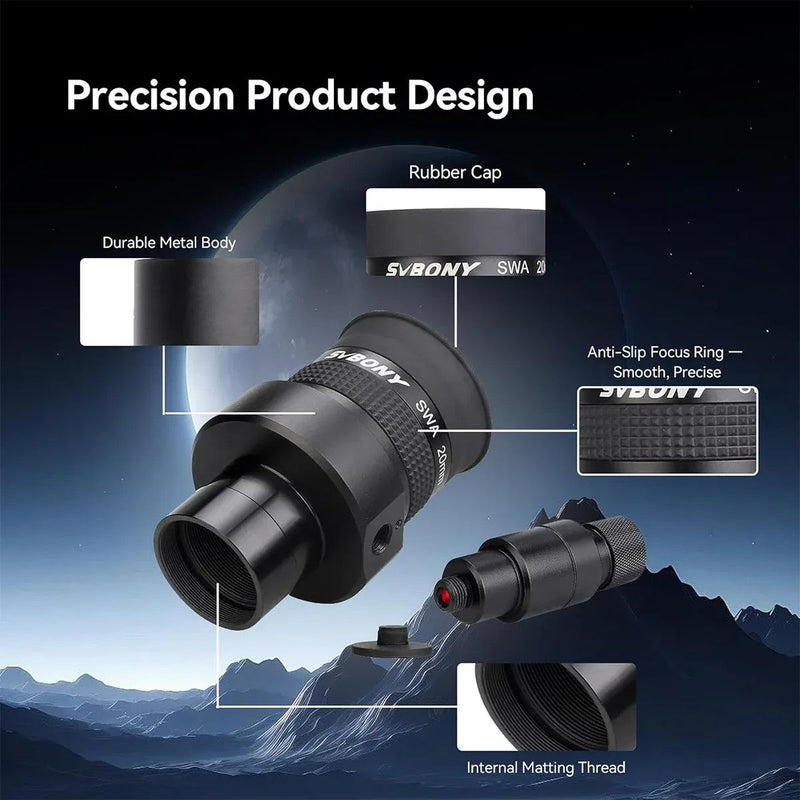SVBONY SV152 20mm 70° SWA Illuminated Crosshair Eyepiece - 1.25"