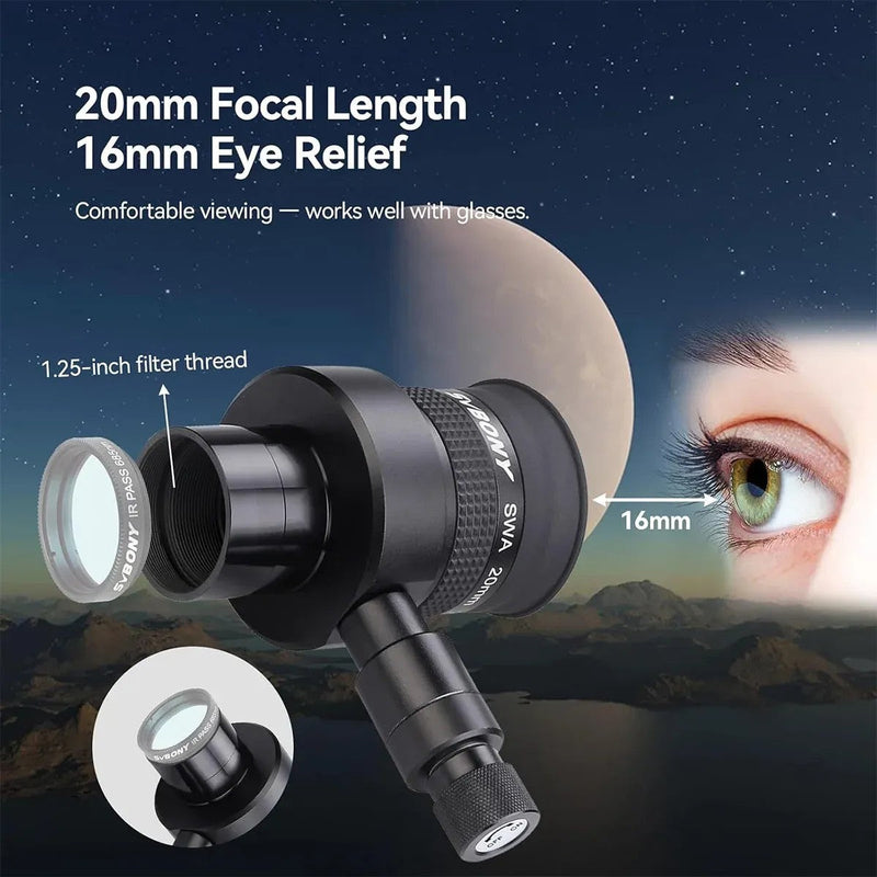 SVBONY SV152 20mm 70° SWA Illuminated Crosshair Eyepiece - 1.25"