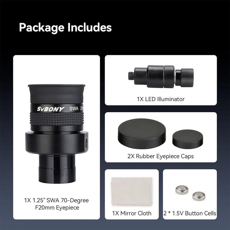 SVBONY SV152 20mm 70° SWA Illuminated Crosshair Eyepiece - 1.25"