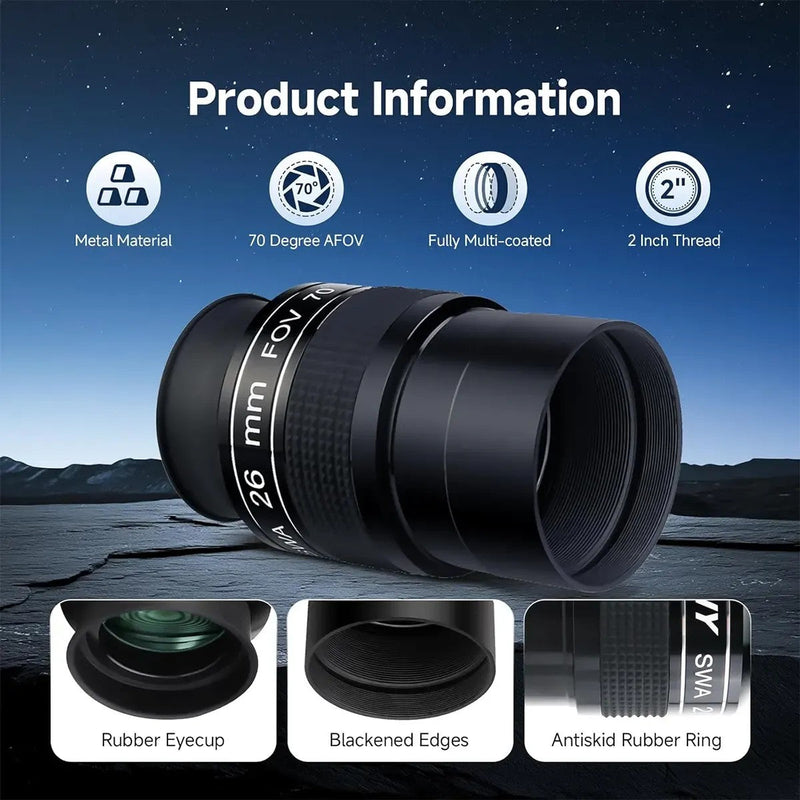 SVBONY SV154 26mm 70° SWA Super Wide Angle Eyepiece - 2"