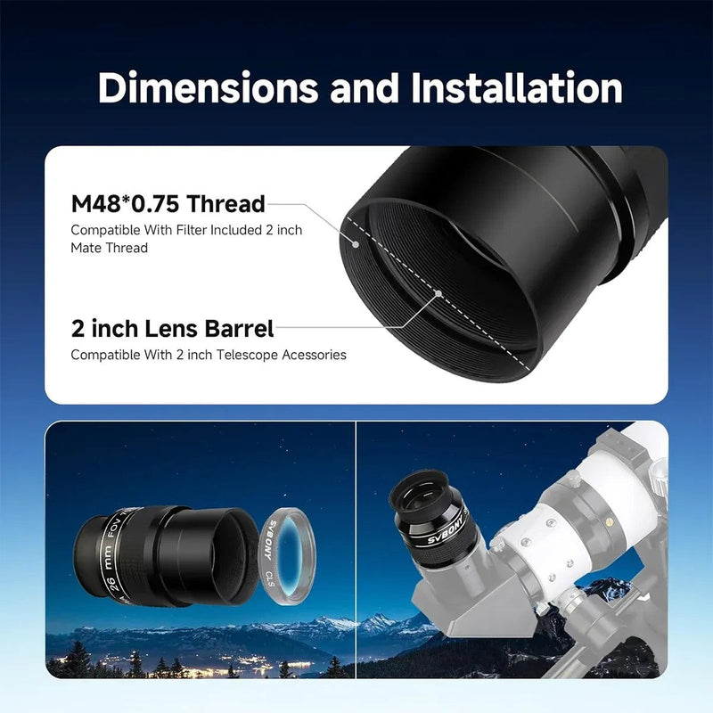 SVBONY SV154 26mm 70° SWA Super Wide Angle Eyepiece - 2"