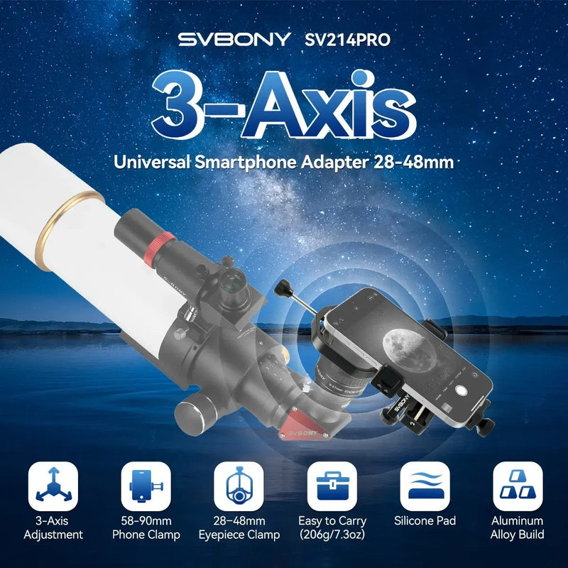 SVBONY SV214 Pro 3-Axis Phone Adapter Universal Clamp 44mm-64mm