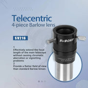 SVBONY SV216 2X 4-Element Barlow Lens - 1.25"