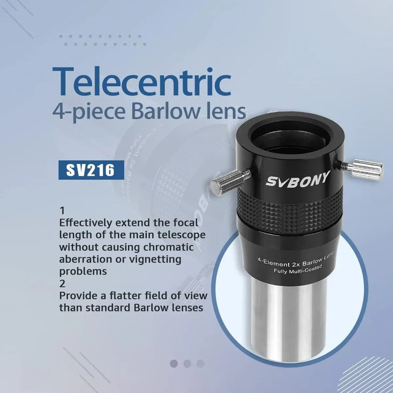 SVBONY SV216 2X 4-Element Barlow Lens - 1.25"