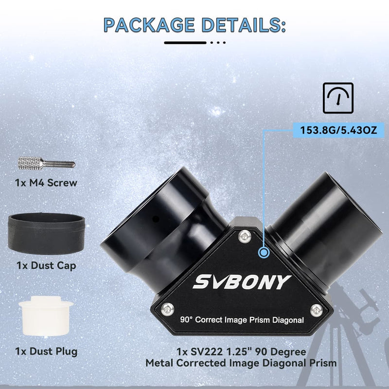 SVBONY SV222 90° Erect Image Prism Diagonal - 1.25"