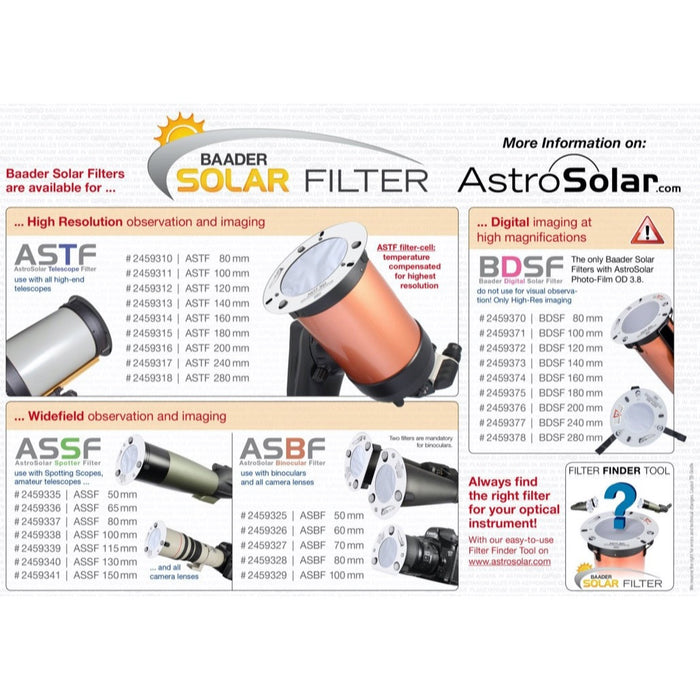 Baader Filtre AstroSolar OD 5.0 pour Lunettes de Repérage- 50-150mm